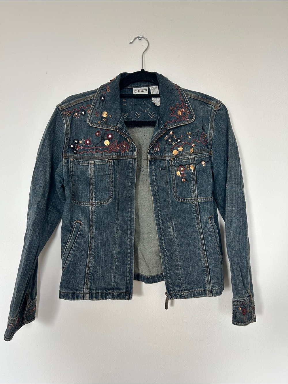 Chico's Dark Blue Embellished Denim Jacket